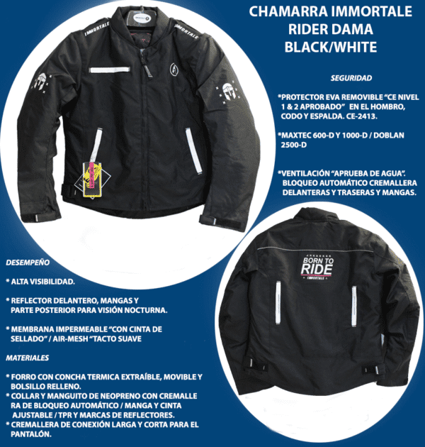 Chamarra Inmortale Rider Dama Black/White