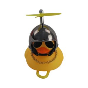 PATO DECORATIVO AMARILLO CON CASCO CROMADO PLATEADO