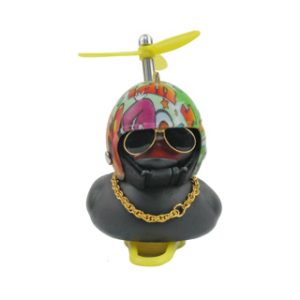 PATO DECORATIVO NEGRO CON CASCO COLORIDO